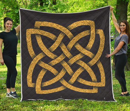 Gold Celtic Knot Symbol Print Quilt