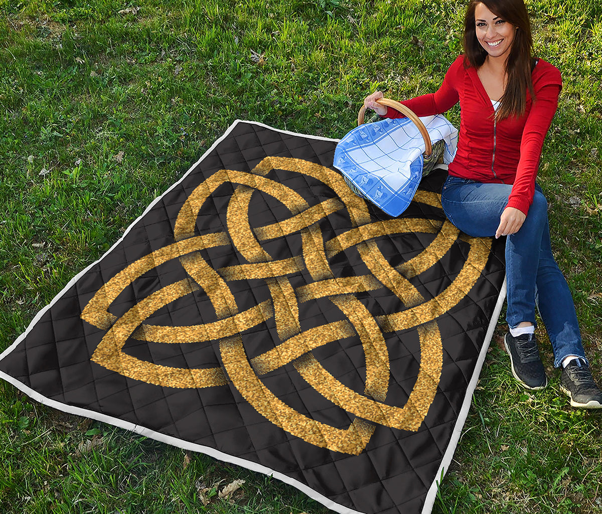 Gold Celtic Knot Symbol Print Quilt