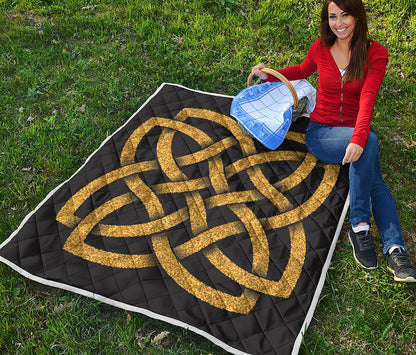 Gold Celtic Knot Symbol Print Quilt