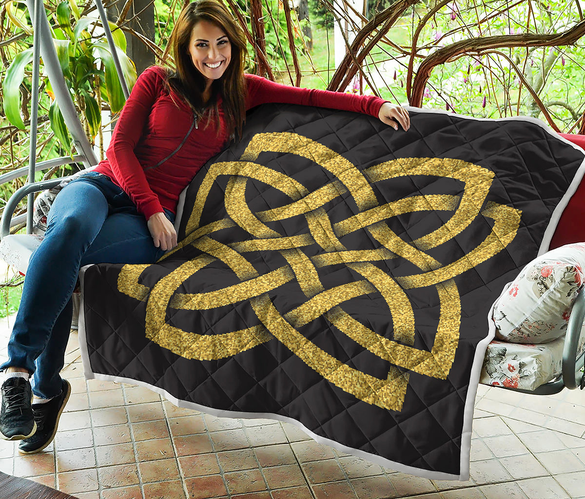 Gold Celtic Knot Symbol Print Quilt
