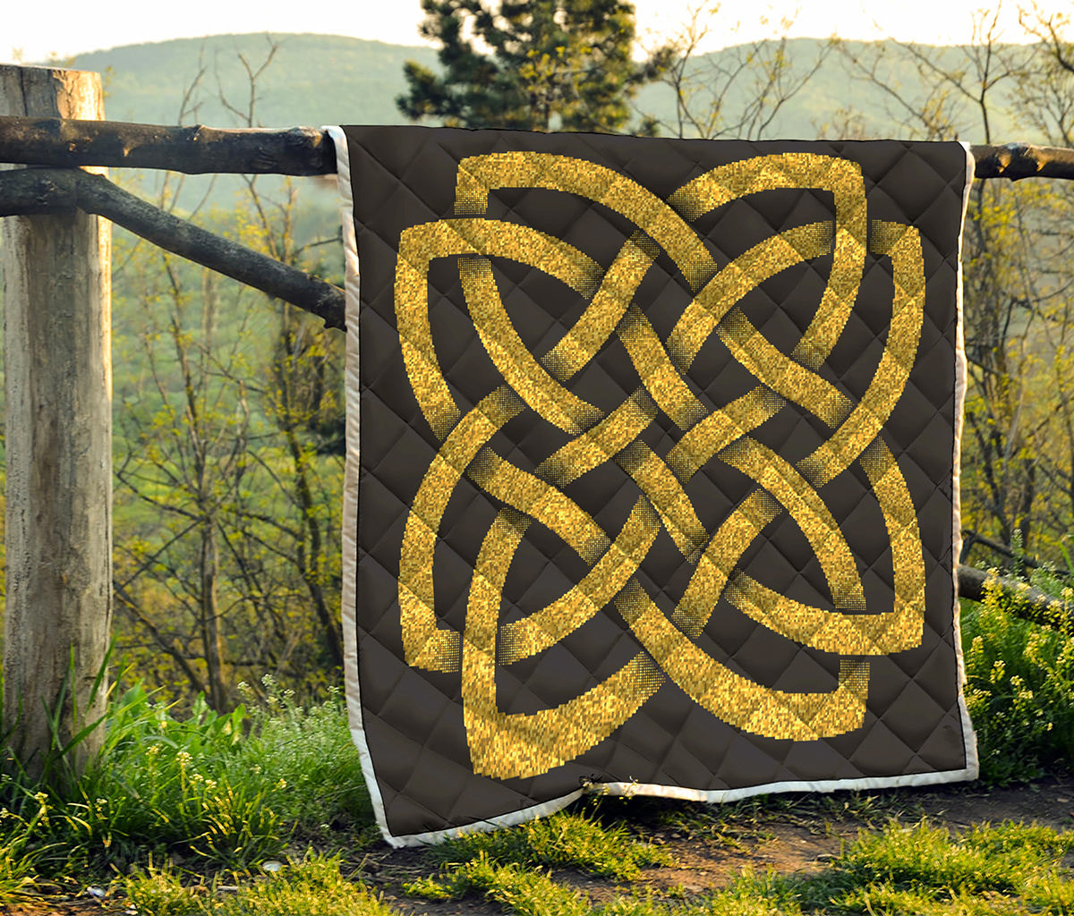 Gold Celtic Knot Symbol Print Quilt