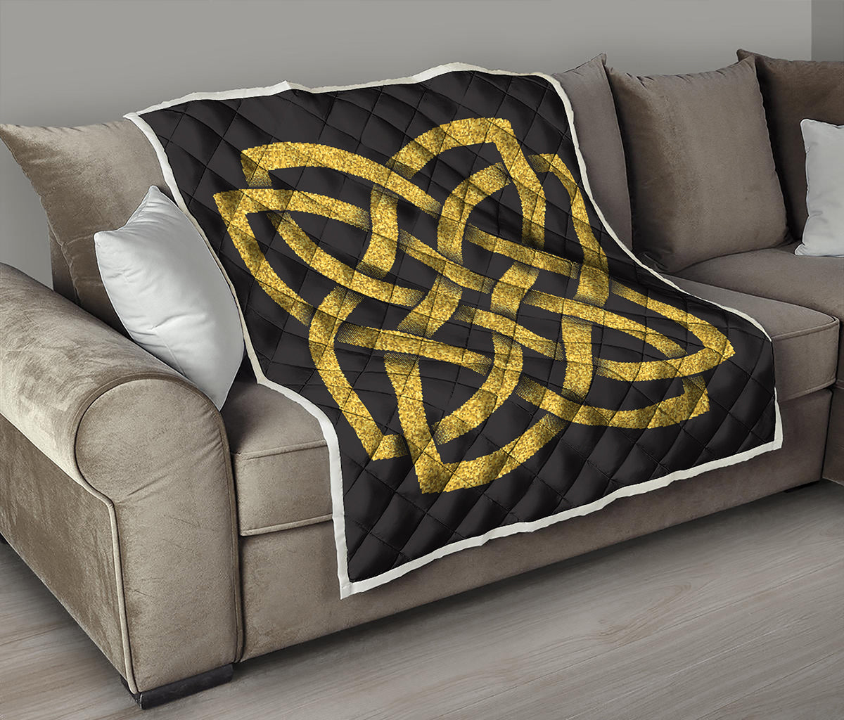 Gold Celtic Knot Symbol Print Quilt