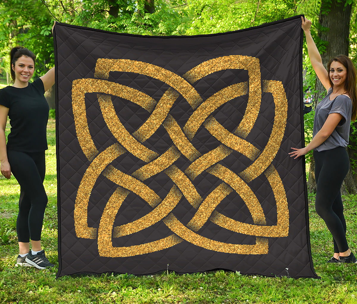 Gold Celtic Knot Symbol Print Quilt