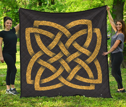 Gold Celtic Knot Symbol Print Quilt