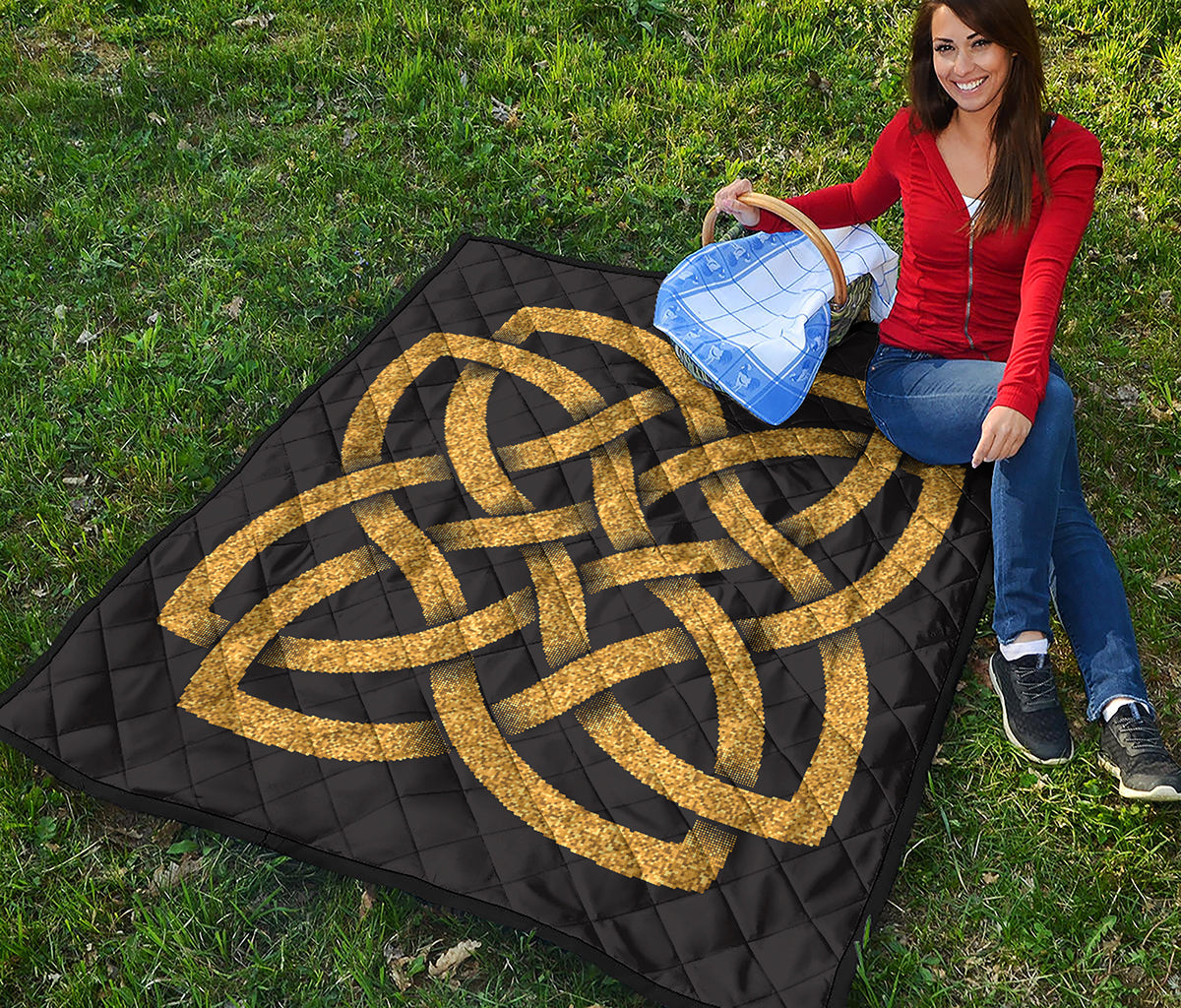 Gold Celtic Knot Symbol Print Quilt