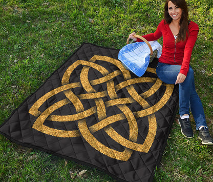 Gold Celtic Knot Symbol Print Quilt