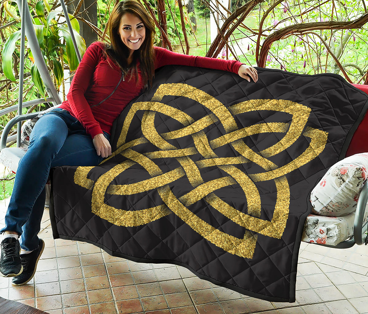 Gold Celtic Knot Symbol Print Quilt