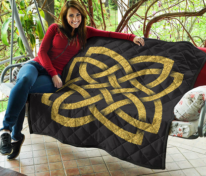 Gold Celtic Knot Symbol Print Quilt