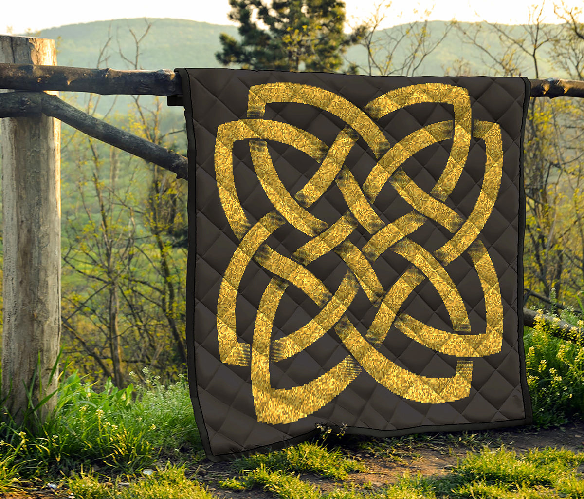 Gold Celtic Knot Symbol Print Quilt