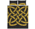 Gold Celtic Knot Symbol Print Quilt Bed Set