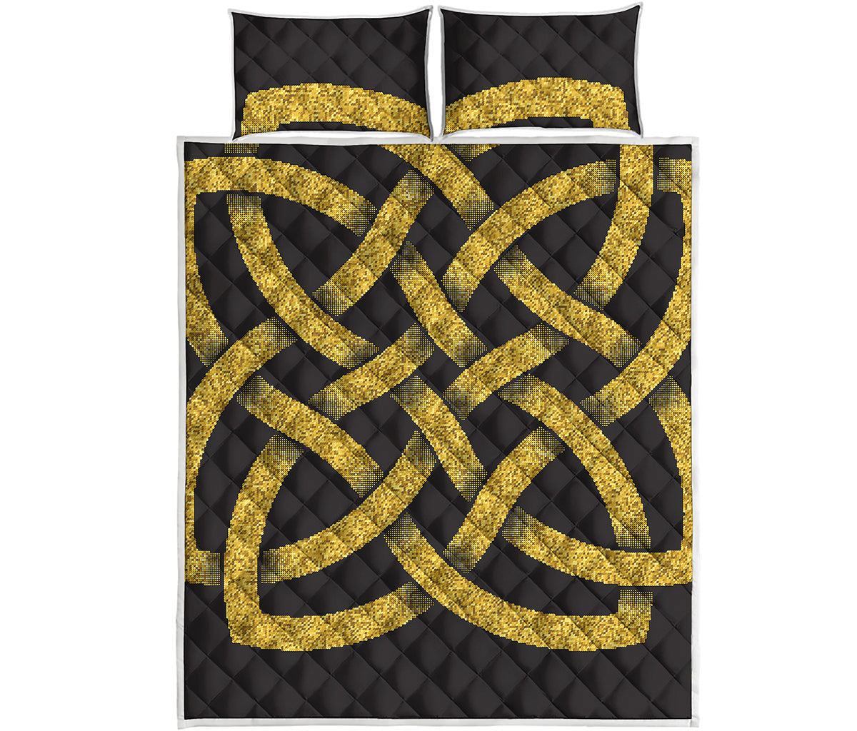 Gold Celtic Knot Symbol Print Quilt Bed Set