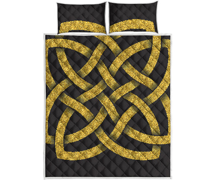 Gold Celtic Knot Symbol Print Quilt Bed Set