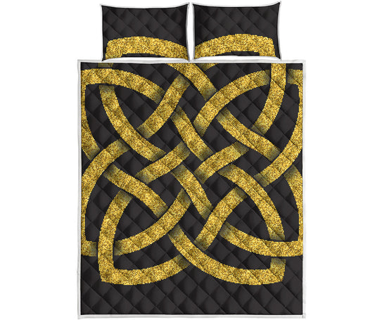 Gold Celtic Knot Symbol Print Quilt Bed Set