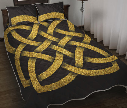 Gold Celtic Knot Symbol Print Quilt Bed Set