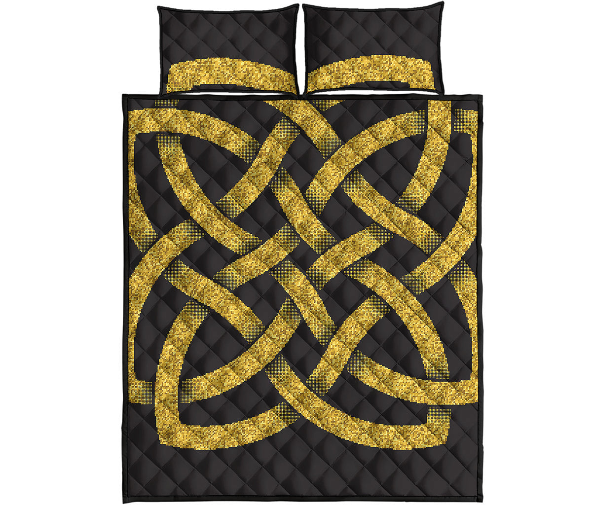 Gold Celtic Knot Symbol Print Quilt Bed Set