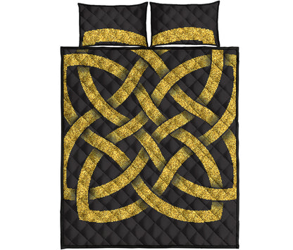 Gold Celtic Knot Symbol Print Quilt Bed Set