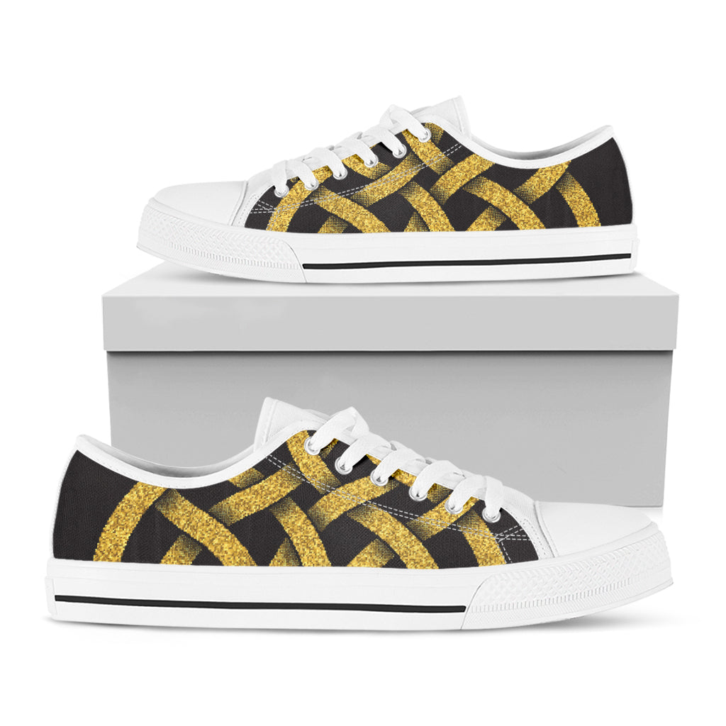 Gold Celtic Knot Symbol Print White Low Top Shoes