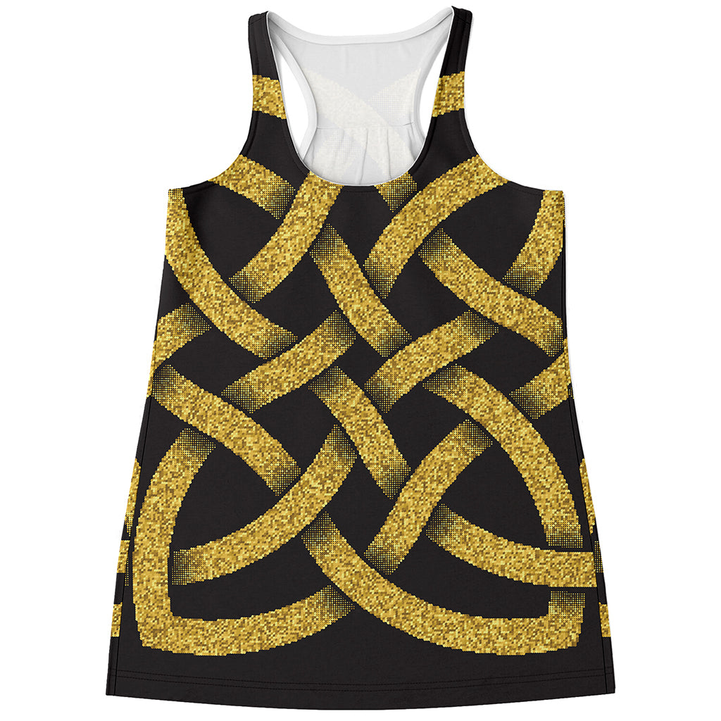 Gold Celtic Knot Symbol Print Women's Racerback Tank Top
