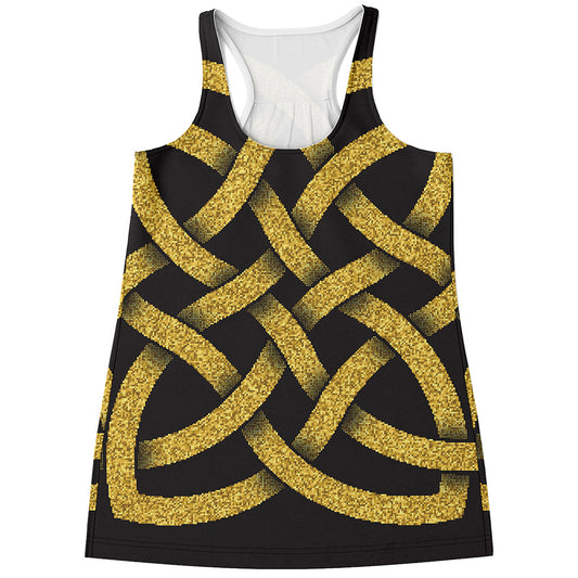 Gold Celtic Knot Symbol Print Women's Racerback Tank Top