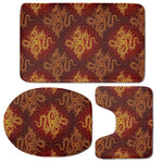 Gold Chinese Dragon Pattern Print 3 Piece Bath Mat Set