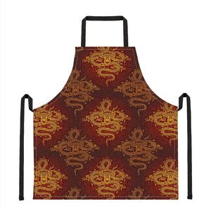 Gold Chinese Dragon Pattern Print Apron