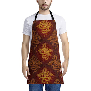 Gold Chinese Dragon Pattern Print Apron