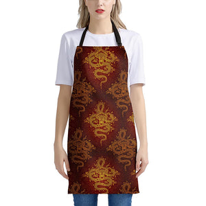 Gold Chinese Dragon Pattern Print Apron