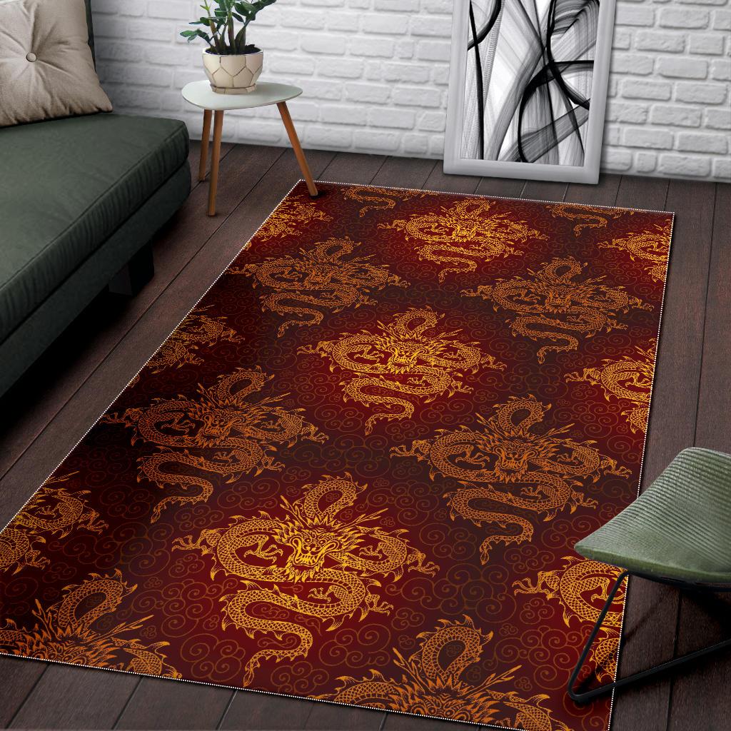 Gold Chinese Dragon Pattern Print Area Rug GearFrost
