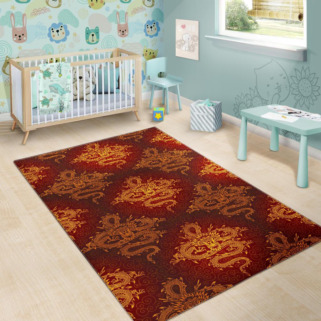 Gold Chinese Dragon Pattern Print Area Rug GearFrost