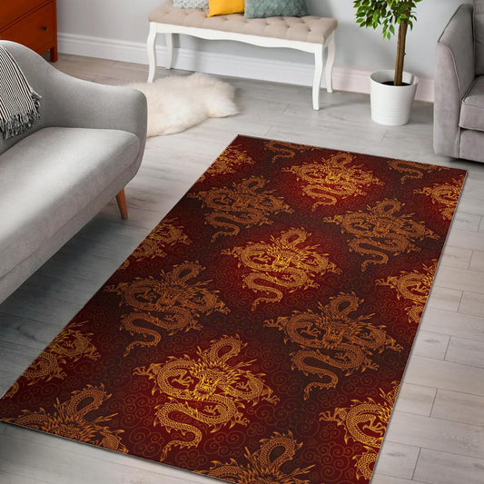 Gold Chinese Dragon Pattern Print Area Rug GearFrost