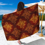 Gold Chinese Dragon Pattern Print Beach Sarong Wrap
