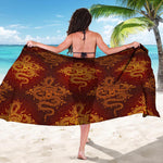 Gold Chinese Dragon Pattern Print Beach Sarong Wrap