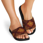 Gold Chinese Dragon Pattern Print Black Slide Sandals