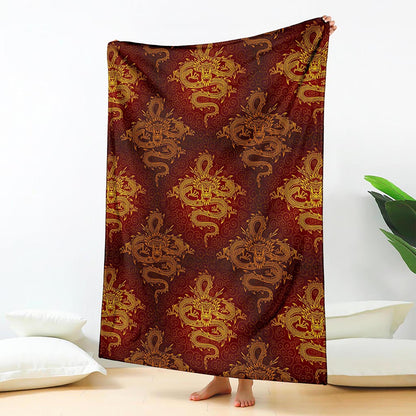 Gold Chinese Dragon Pattern Print Blanket