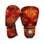 Gold Chinese Dragon Pattern Print Boxing Gloves