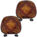 Gold Chinese Dragon Pattern Print Car Headrest Covers