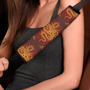 Gold Chinese Dragon Pattern Print Car Seat Belt Covers