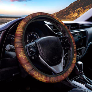 Gold Chinese Dragon Pattern Print Car Steering Wheel Cover