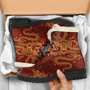 Gold Chinese Dragon Pattern Print Comfy Boots GearFrost