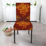Gold Chinese Dragon Pattern Print Dining Chair Slipcover