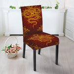 Gold Chinese Dragon Pattern Print Dining Chair Slipcover