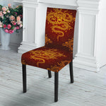 Gold Chinese Dragon Pattern Print Dining Chair Slipcover