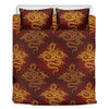 Gold Chinese Dragon Pattern Print Duvet Cover Bedding Set