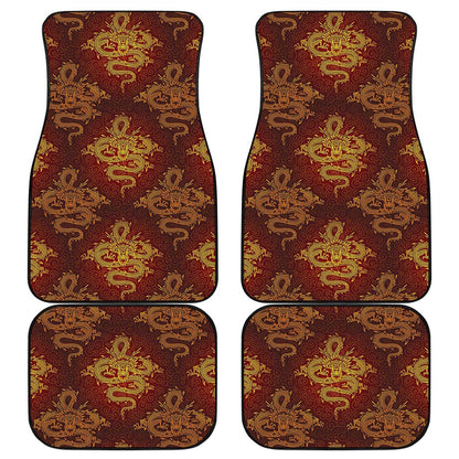 Gold Chinese Dragon Pattern Print Front and Back Car Floor Mats