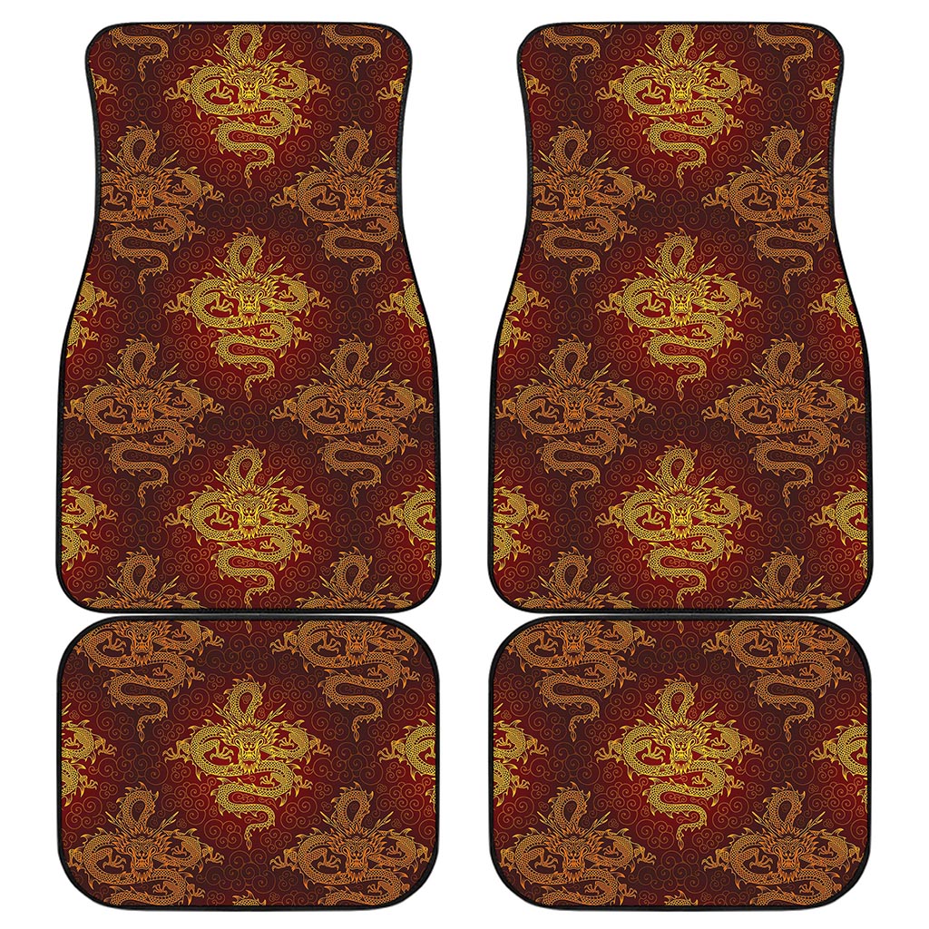 Gold Chinese Dragon Pattern Print Front and Back Car Floor Mats