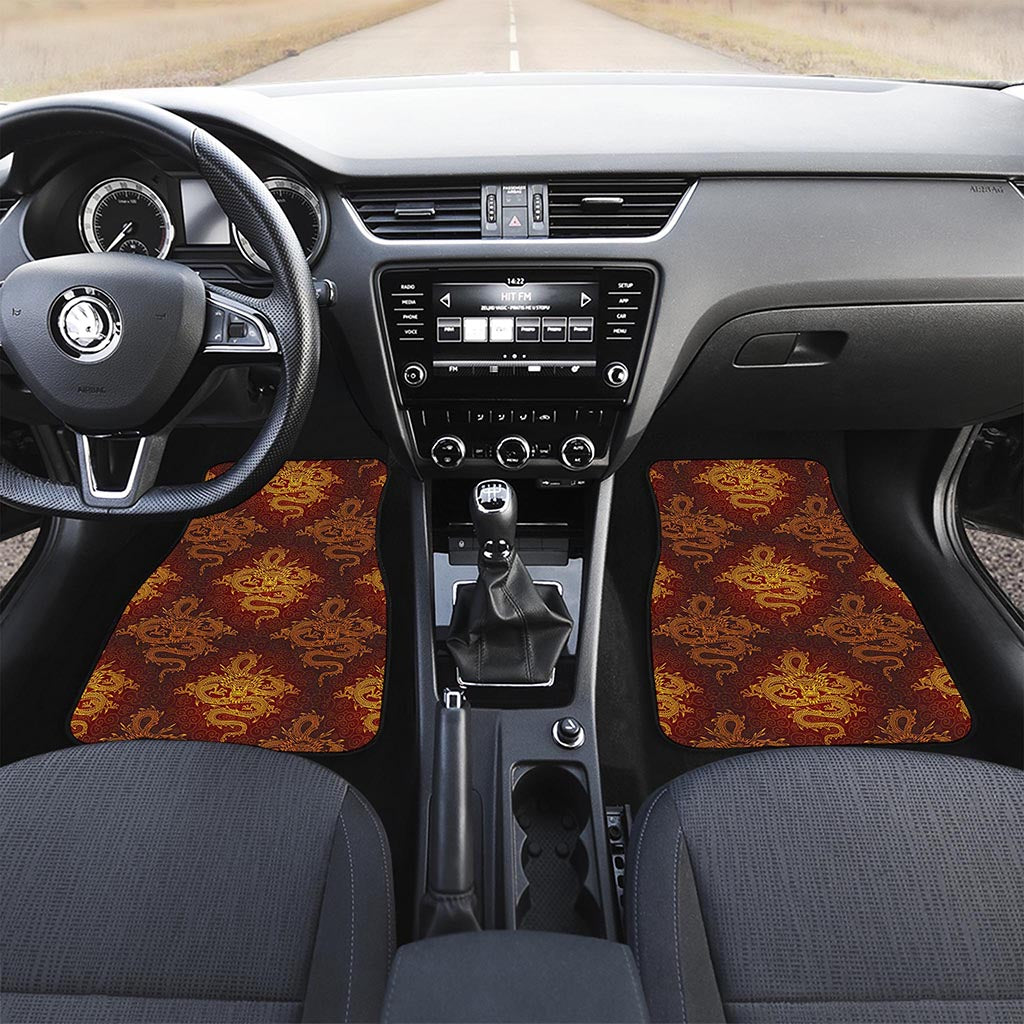 Gold Chinese Dragon Pattern Print Front and Back Car Floor Mats