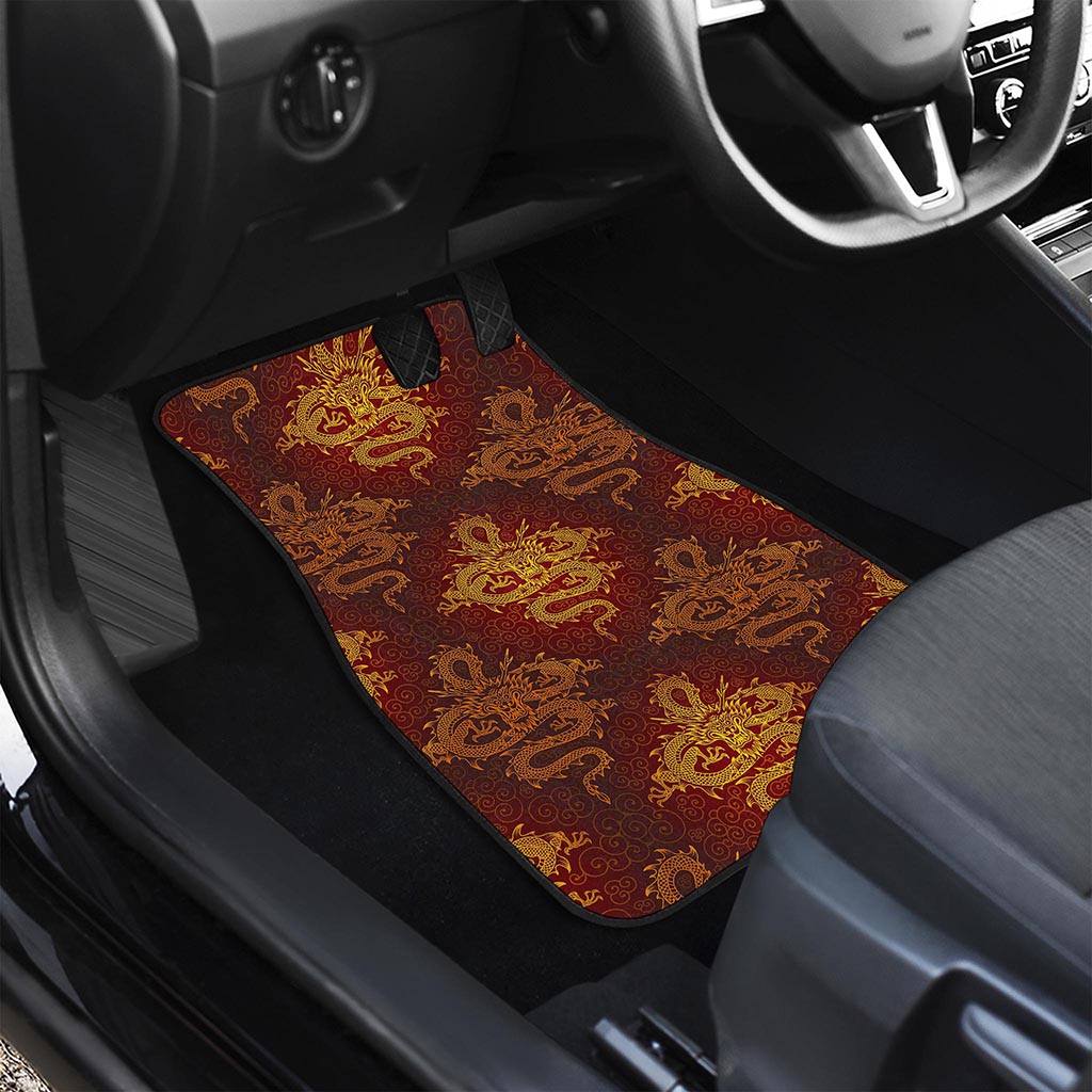 Gold Chinese Dragon Pattern Print Front and Back Car Floor Mats