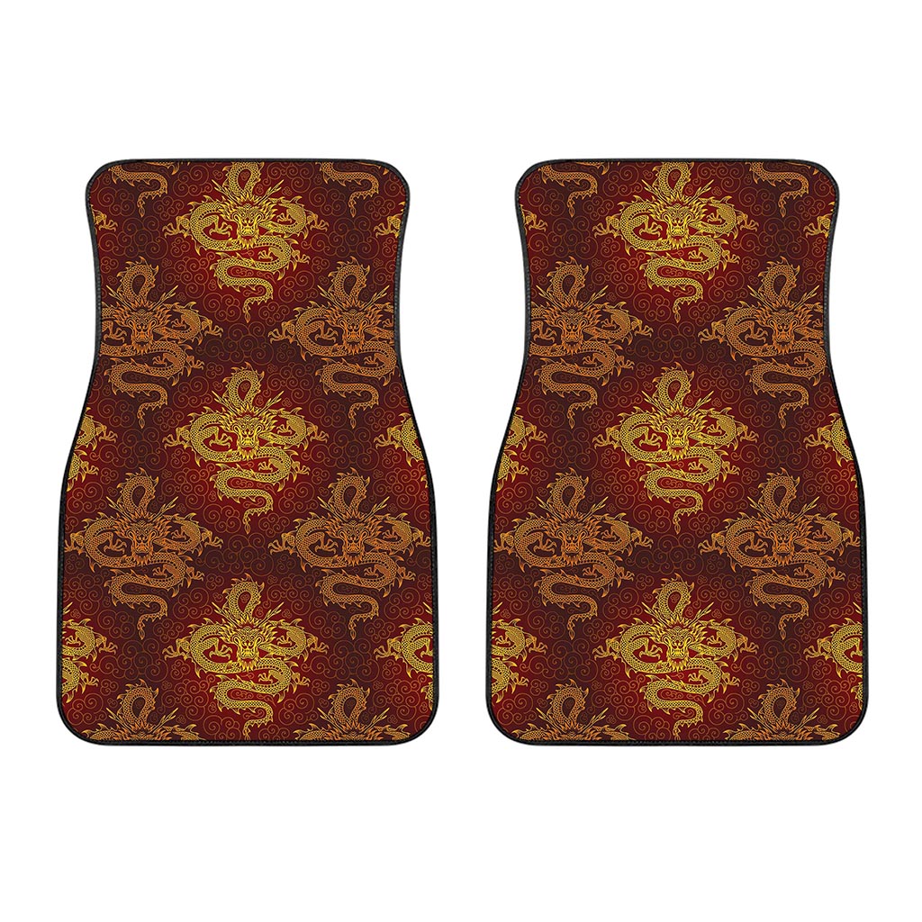 Gold Chinese Dragon Pattern Print Front Car Floor Mats