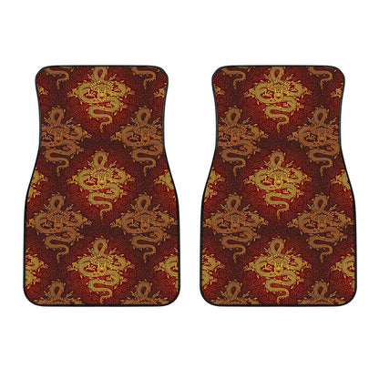 Gold Chinese Dragon Pattern Print Front Car Floor Mats