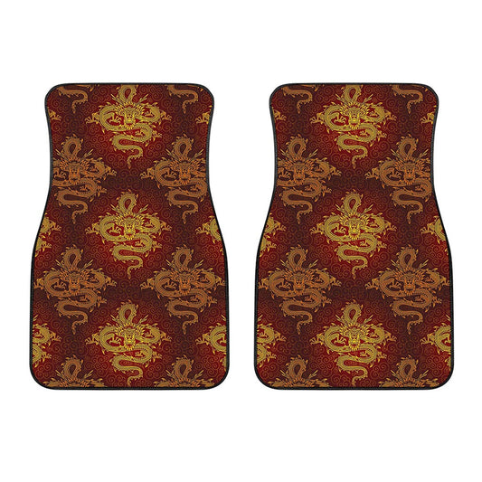Gold Chinese Dragon Pattern Print Front Car Floor Mats